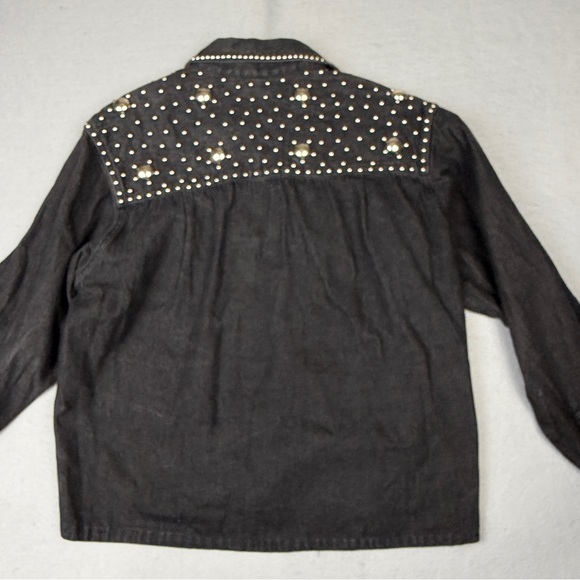 Vintage 90s Just Janet Studded Black Denim Western Shirt Shacket Small - Picture 8 of 10